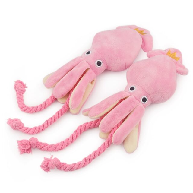 Plush Pink Squid Dog Toy - Image 3